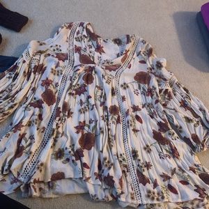 Free People Long Sleeve Cream Dress with Floral